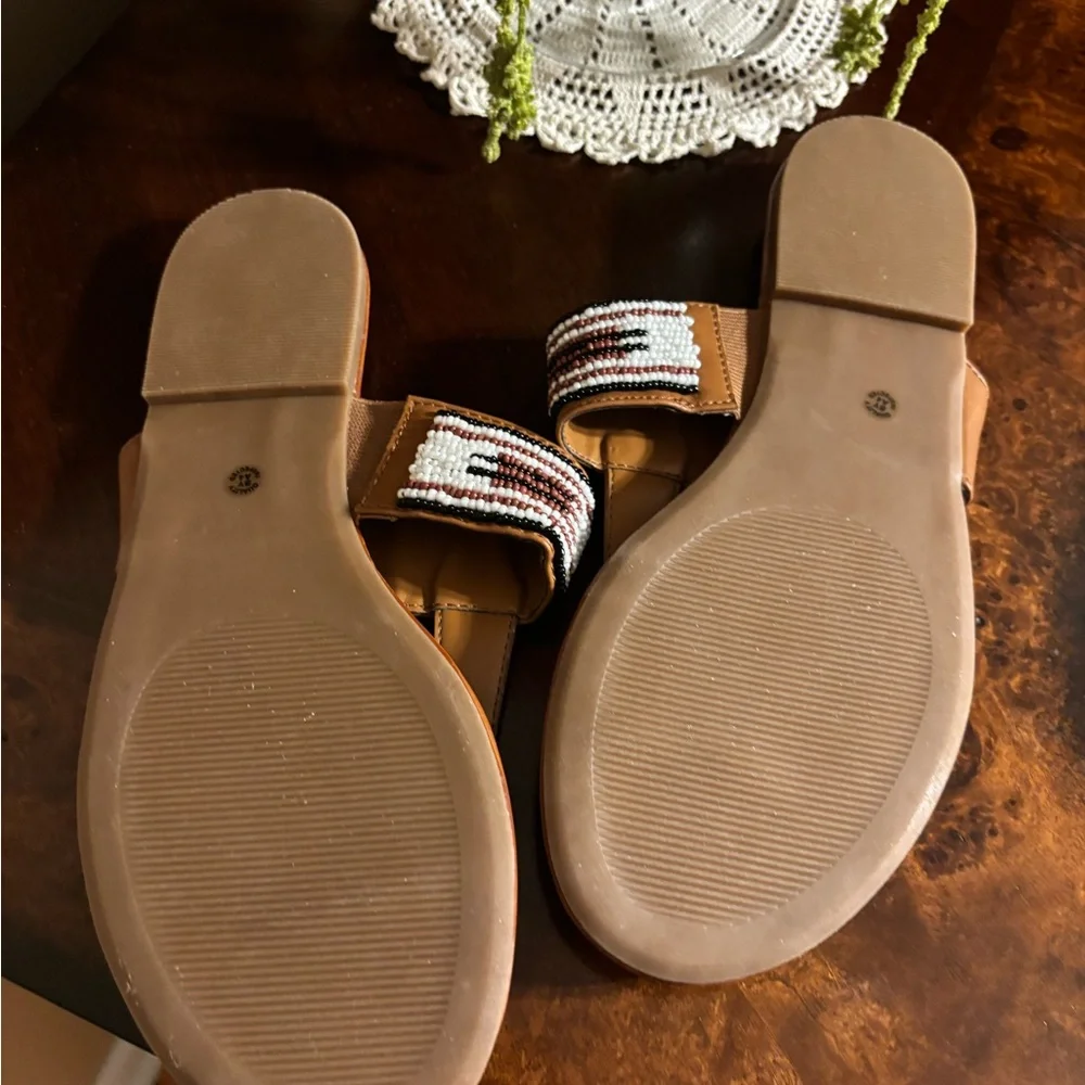Arizona Jean Company Tan Beaded Sandals - Picture 3 of 5